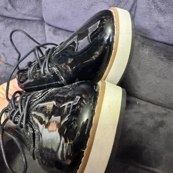 Apt 9 Black Platform Lace Up Faux Patent Leather Shoes 8.5 - Picture 7 of 12